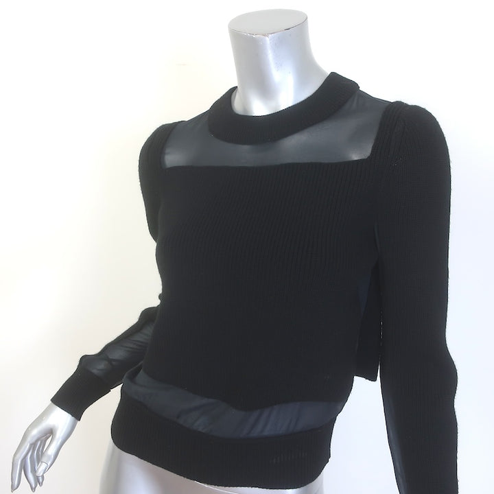 Rag &amp; Bone Chiffon-Paneled Crewneck Sweater Black Merino Wool Size Extra Small