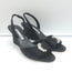 Manolo Blahnik Crystal-Buckle Wedge Sandals Black Satin Size 38 Slingback Heels