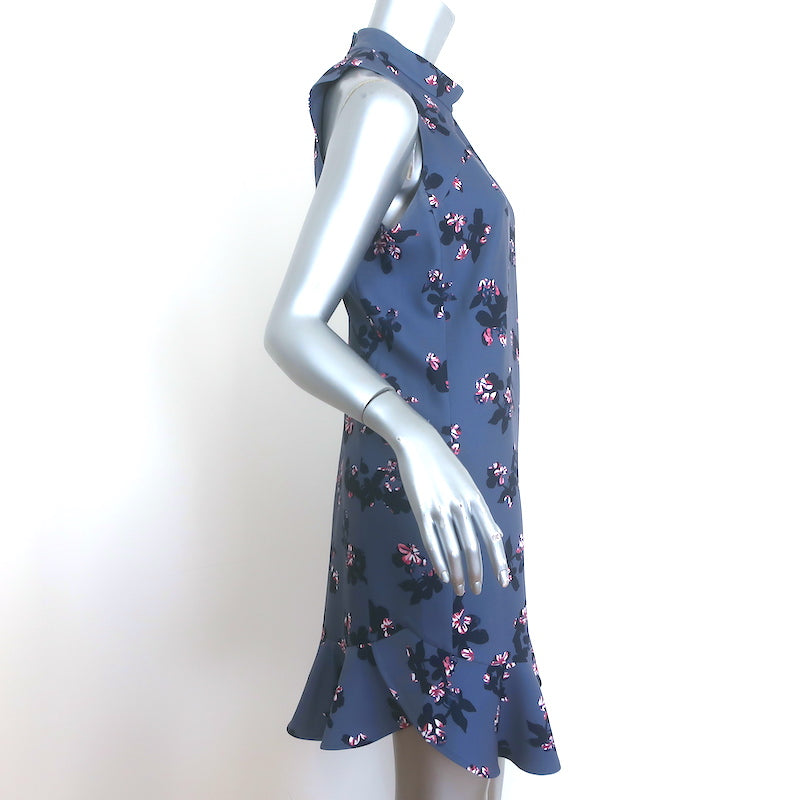 Rebecca Taylor Alyssum Floral Print Sleeveless Dress Gray Blue Crepe Size 6