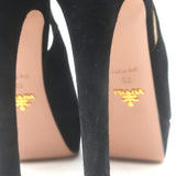Prada Platform Peep Toe Ankle Strap Sandals Black Suede Size 38