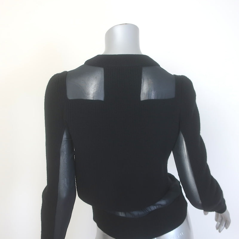 Rag &amp; Bone Chiffon-Paneled Crewneck Sweater Black Merino Wool Size Extra Small