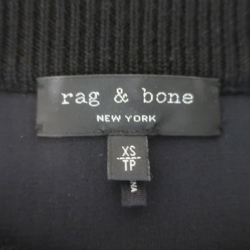 Rag &amp; Bone Chiffon-Paneled Crewneck Sweater Black Merino Wool Size Extra Small