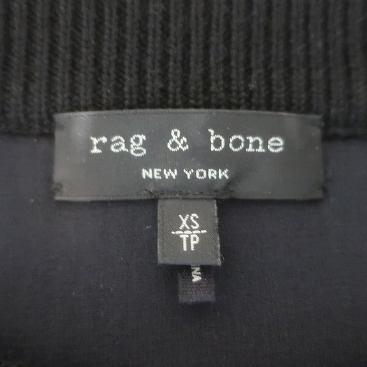 Rag &amp; Bone Chiffon-Paneled Crewneck Sweater Black Merino Wool Size Extra Small