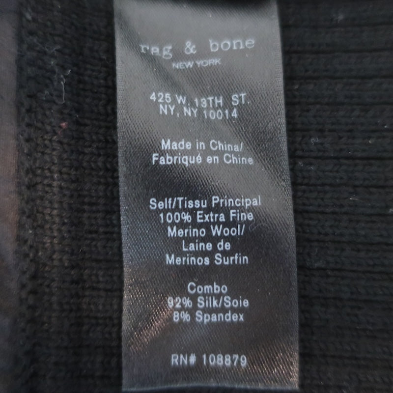 Rag &amp; Bone Chiffon-Paneled Crewneck Sweater Black Merino Wool Size Extra Small