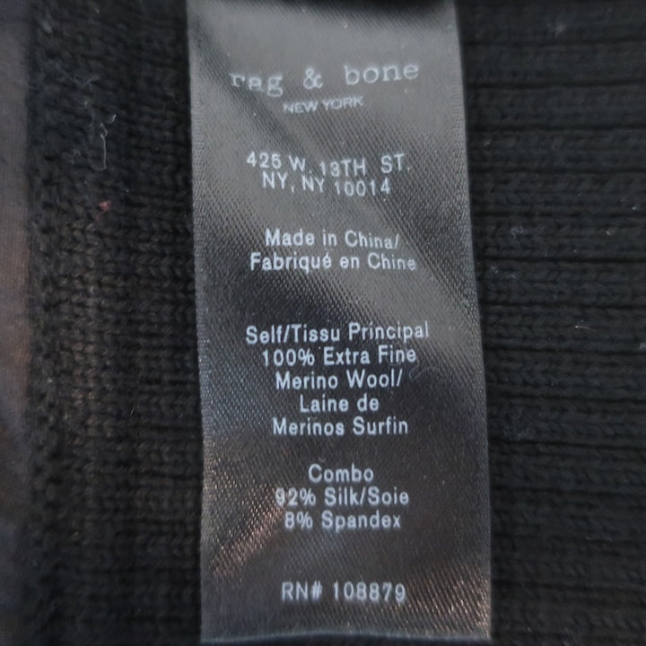 Rag &amp; Bone Chiffon-Paneled Crewneck Sweater Black Merino Wool Size Extra Small