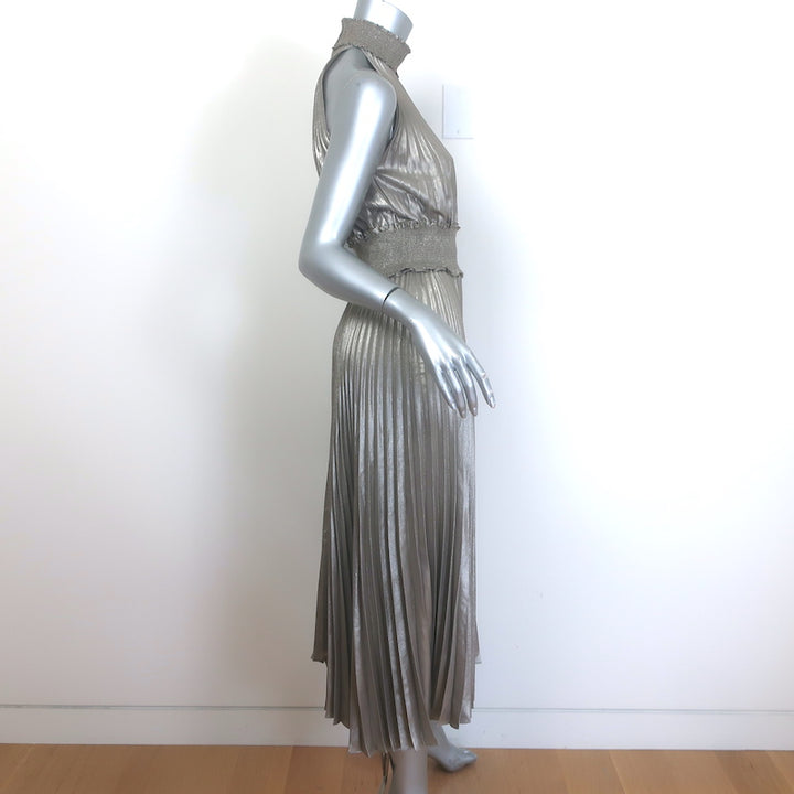 A.L.C. Renzo Pleated Metallic Halter Midi Dress Antique Gold Size 4