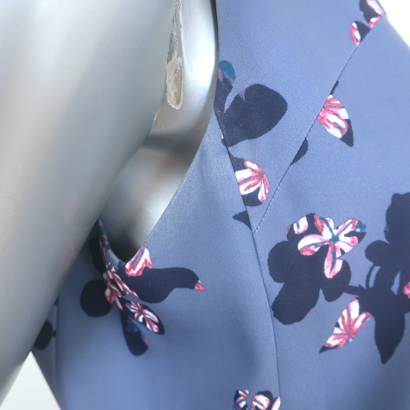 Rebecca Taylor Alyssum Floral Print Sleeveless Dress Gray Blue Crepe Size 6
