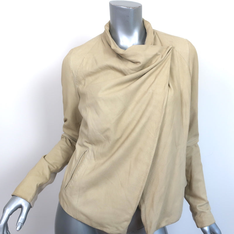 Vince Cowl Neck Leather Moto Jacket Beige Size Small – Celebrity Owned