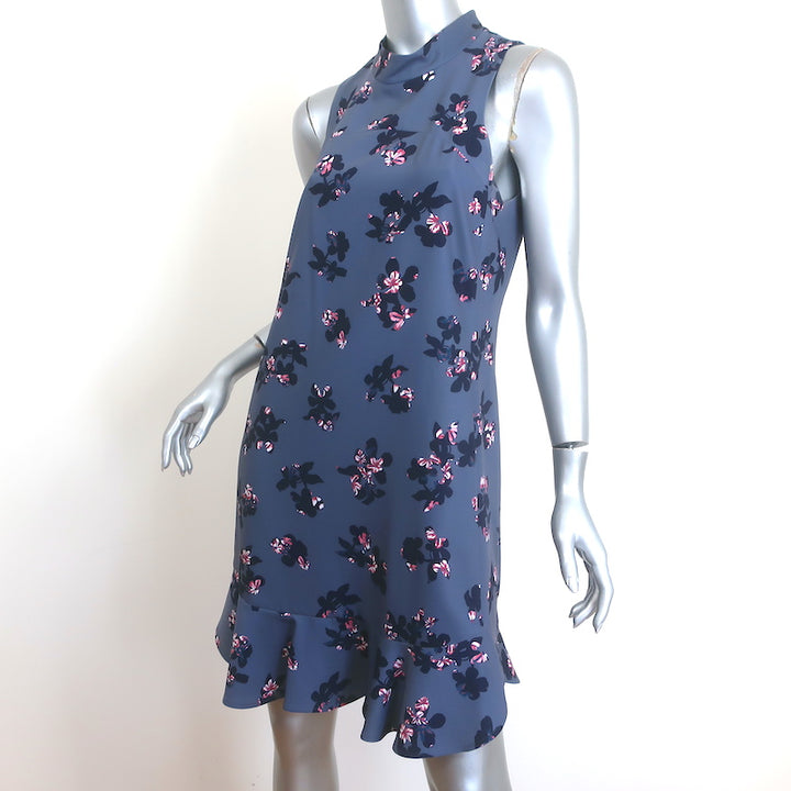 Rebecca Taylor Alyssum Floral Print Sleeveless Dress Gray Blue Crepe Size 6