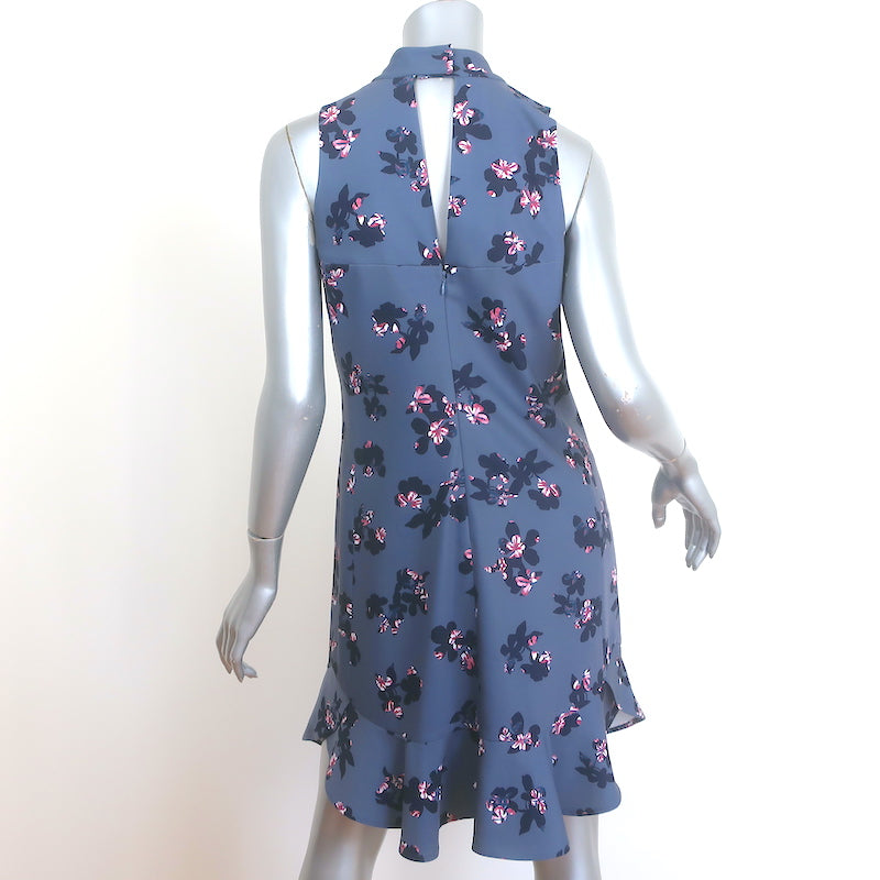Rebecca Taylor Alyssum Floral Print Sleeveless Dress Gray Blue Crepe Size 6