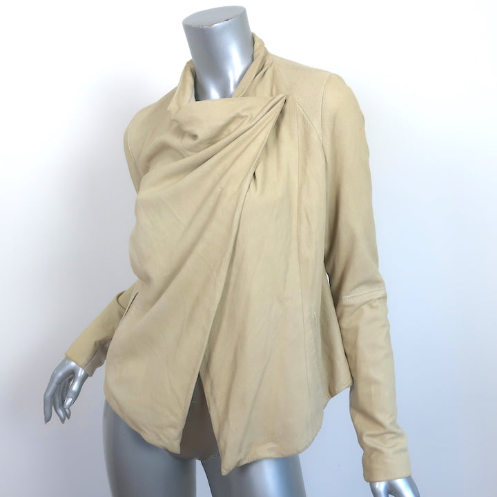 Vince Cowl Neck Leather Moto Jacket Beige Size Small