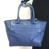 Prada City Calf Stitched Twin Pocket Tote Navy Leather Crossbody Bag