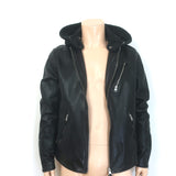 AllSaints Harwood Leather Jacket with Removable Hood Black Size Extra Large