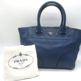 Prada City Calf Stitched Twin Pocket Tote Navy Leather Crossbody Bag