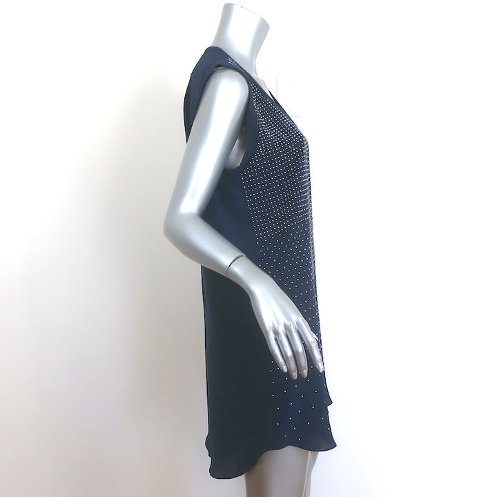 Rebecca Taylor Studded Mini Dress Navy Silk Size 8