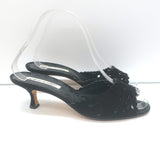 Manolo Blahnik Laser Cut Mules Black Suede Size 38 Kitten Heel Sandals