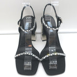 Prada Crystal-Embellished Sandals Black Satin Size 36.5 Ankle Strap Heels NEW