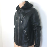 AllSaints Harwood Leather Jacket with Removable Hood Black Size Extra Large