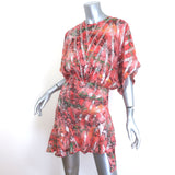 IRO Wobam Ruffled Asymmetric Mini Dress Salmon Metallic Snake Print Silk Size 34