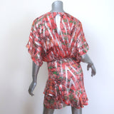 IRO Wobam Ruffled Asymmetric Mini Dress Salmon Metallic Snake Print Silk Size 34