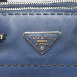 Prada City Calf Stitched Twin Pocket Tote Navy Leather Crossbody Bag