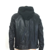 AllSaints Harwood Leather Jacket with Removable Hood Black Size Extra Large
