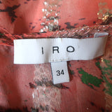 IRO Wobam Ruffled Asymmetric Mini Dress Salmon Metallic Snake Print Silk Size 34