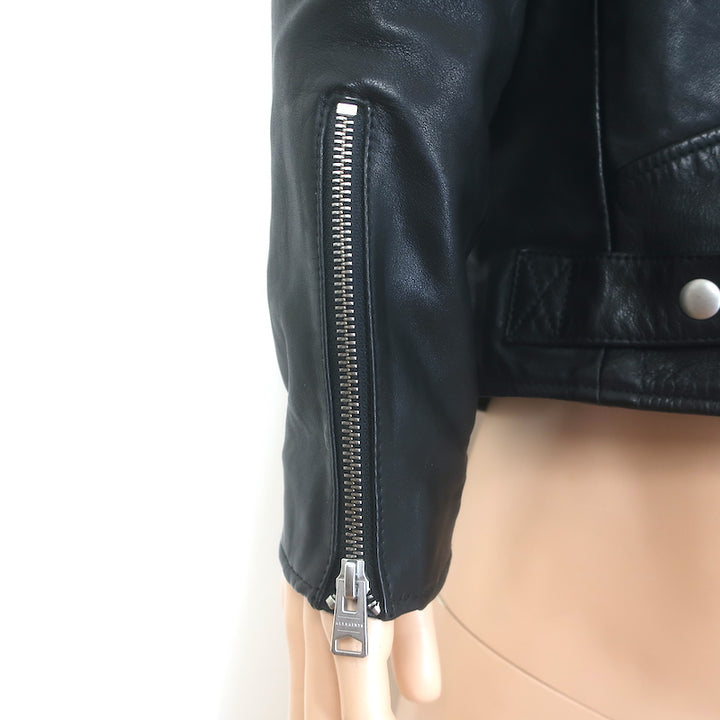 AllSaints Harwood Leather Jacket with Removable Hood Black Size Extra Large