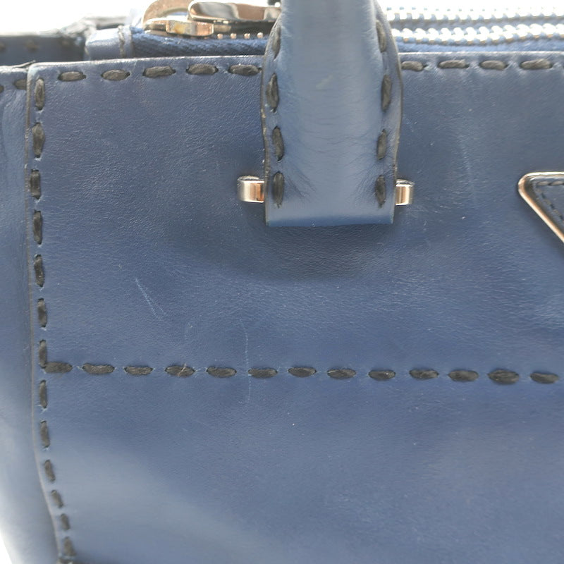 Prada City Calf Stitched Twin Pocket Tote Navy Leather Crossbody Bag