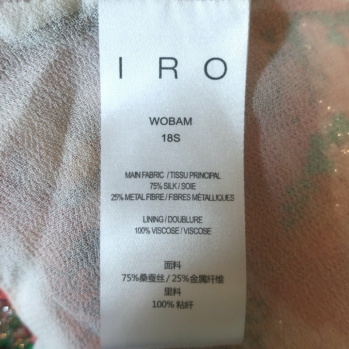 IRO Wobam Ruffled Asymmetric Mini Dress Salmon Metallic Snake Print Silk Size 34