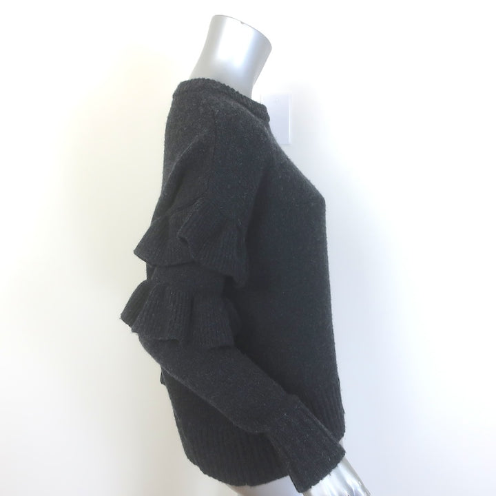 Cinq a Sept Mona Ruffle-Sleeve Sweater Charcoal Wool-Blend Size Extra Small