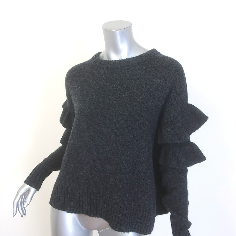 Cinq a Sept Mona Ruffle-Sleeve Sweater Charcoal Wool-Blend Size Extra Small