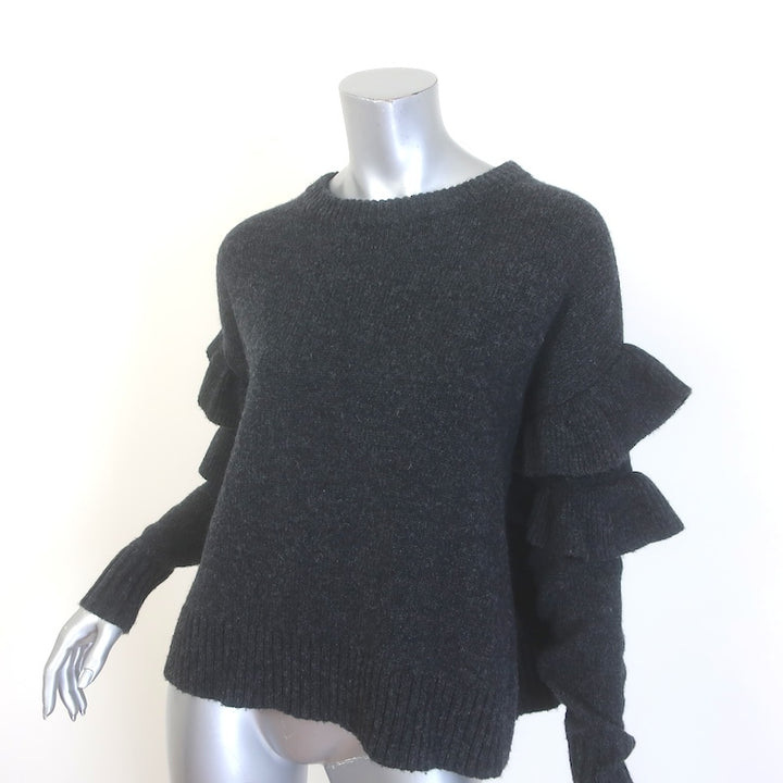 Cinq a Sept Mona Ruffle-Sleeve Sweater Charcoal Wool-Blend Size Extra Small
