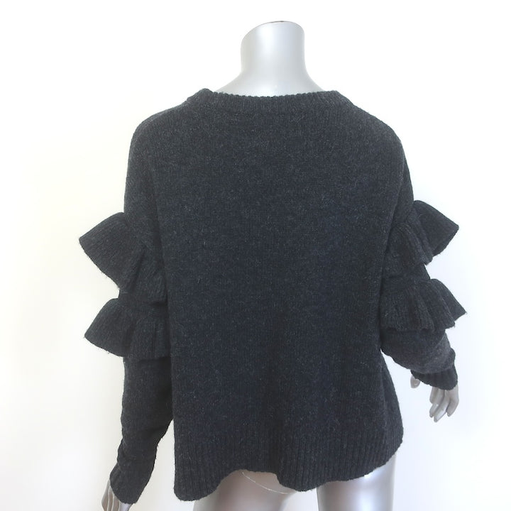 Cinq a Sept Mona Ruffle-Sleeve Sweater Charcoal Wool-Blend Size Extra Small