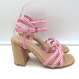 Gianvito Rossi Wicker Sandals Pink Leather Size 36 Ankle Strap Heels NEW