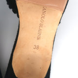 Manolo Blahnik Laser Cut Mules Black Suede Size 38 Kitten Heel Sandals