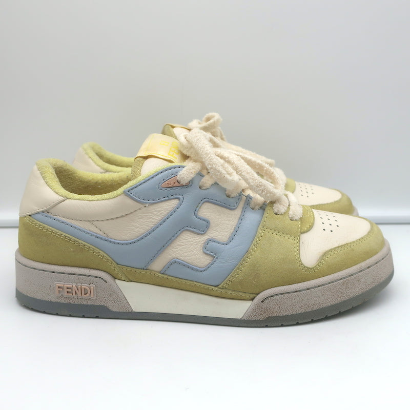 Fendi Match Sneakers Yellow Suede &amp; Light Blue Leather Size 38