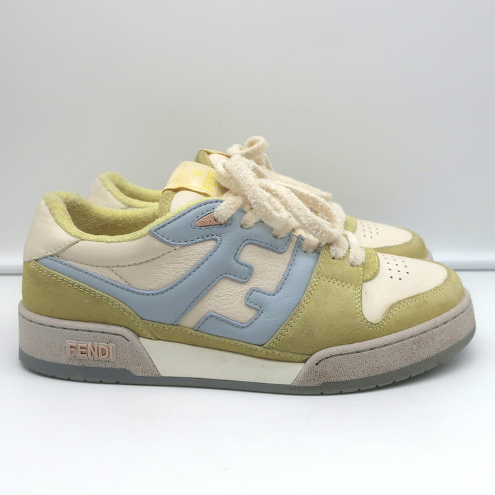 Fendi Match Sneakers Yellow Suede &amp; Light Blue Leather Size 38