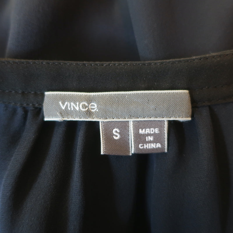 Vince Contrast-Trim Blouse Navy &amp; Black Silk Size Small Long Sleeve Top