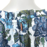 MISA Vida Tiered Maxi Dress Blue Metallic Floral Print Crepe Size Small