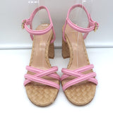 Gianvito Rossi Wicker Sandals Pink Leather Size 36 Ankle Strap Heels NEW