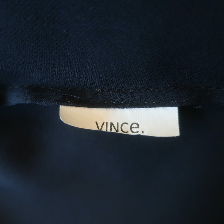 Vince Contrast-Trim Blouse Navy &amp; Black Silk Size Small Long Sleeve Top
