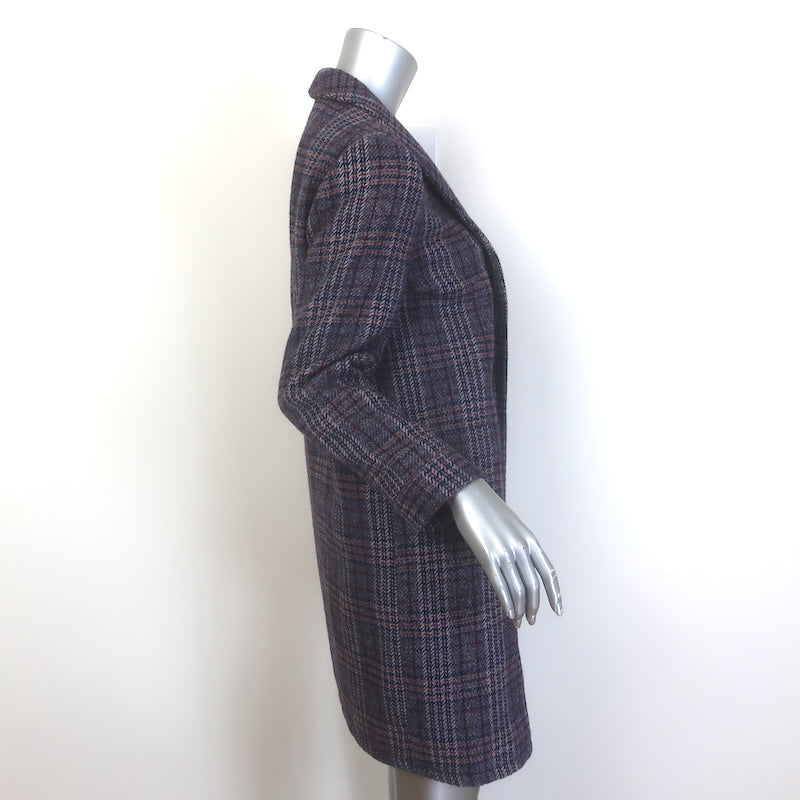 THE GREAT Plaid Open-Front Coat Dark Gray Wool-Blend Size 1