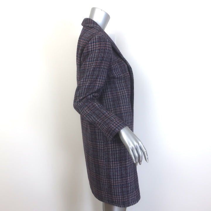 THE GREAT Plaid Open-Front Coat Dark Gray Wool-Blend Size 1