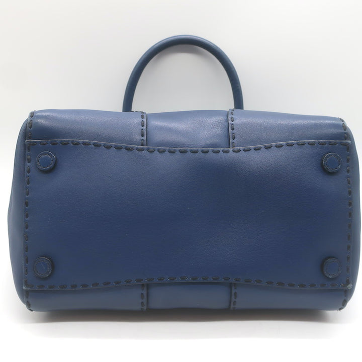 Prada City Calf Stitched Twin Pocket Tote Navy Leather Crossbody Bag