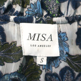 MISA Vida Tiered Maxi Dress Blue Metallic Floral Print Crepe Size Small