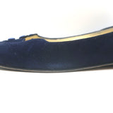 Sarah Flint Buttoned Pointed Toe Flats Navy Scalloped Suede Size 36.5
