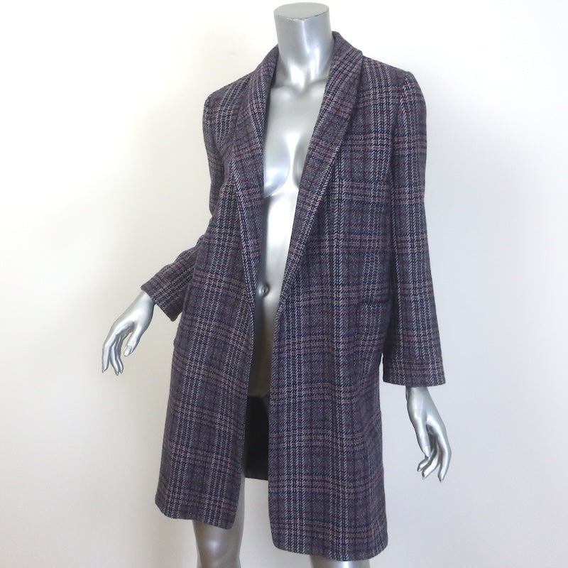 THE GREAT Plaid Open-Front Coat Dark Gray Wool-Blend Size 1
