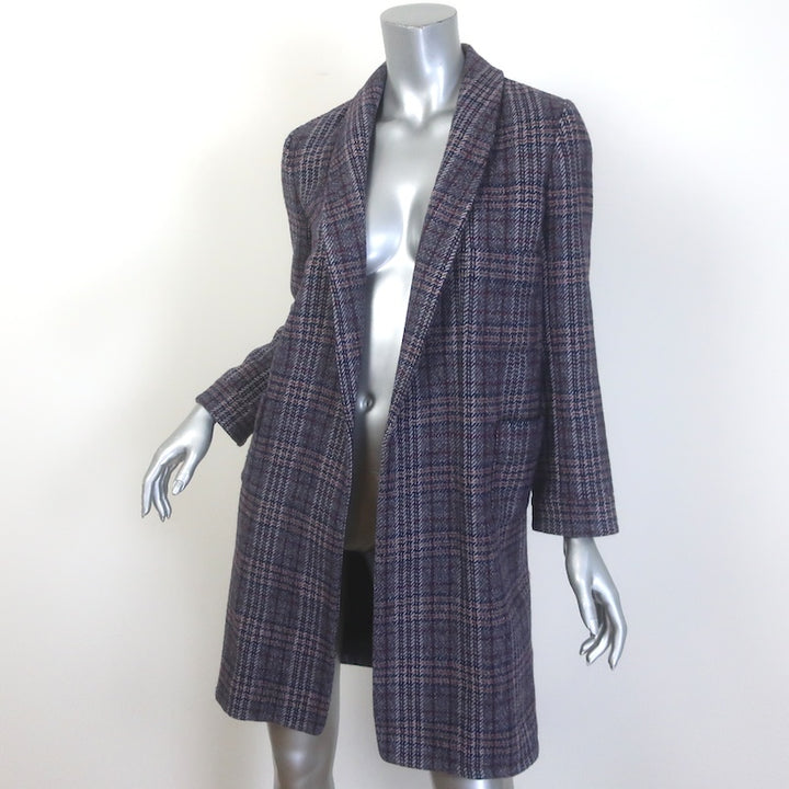 THE GREAT Plaid Open-Front Coat Dark Gray Wool-Blend Size 1