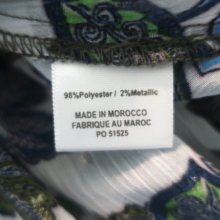 MISA Vida Tiered Maxi Dress Blue Metallic Floral Print Crepe Size Small